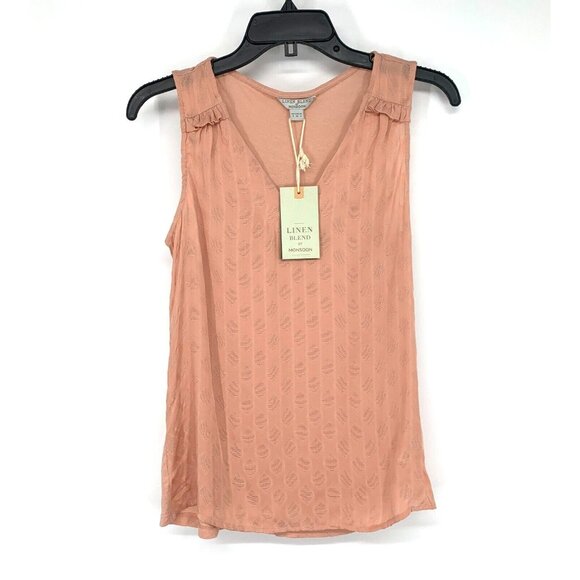 Monsoon Top Linen Blend Pink Sleeveless V Neck Patterned NWT - Picture 1 of 9
